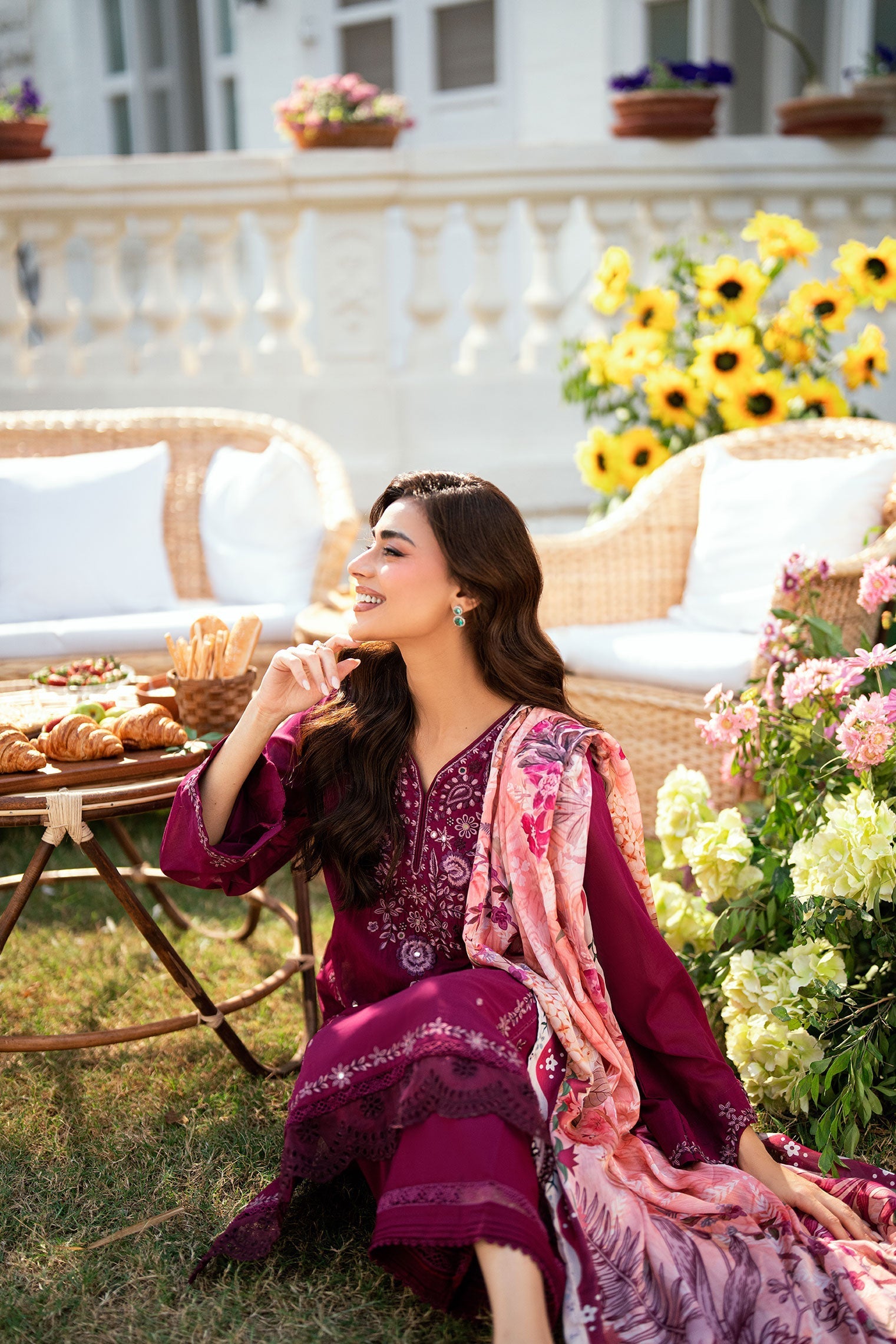 Dhanak | SWISS VOILE | MAGENTA SWISS VOILE 2PCS EMBROIDERED KURTA WITH TROUSER - House Of Hania