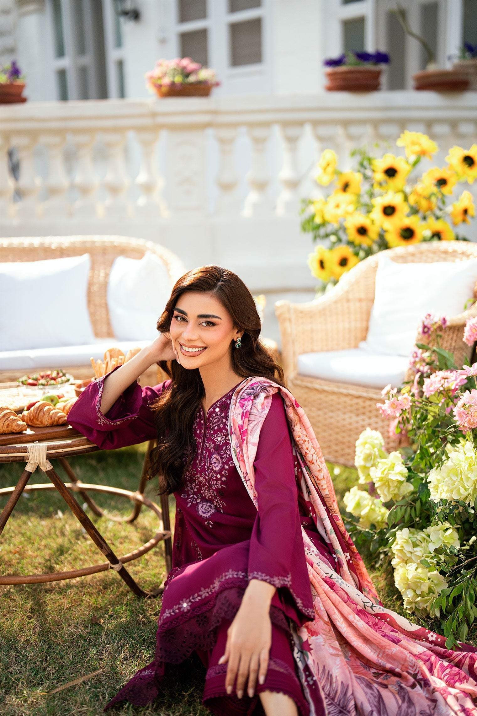Dhanak | SWISS VOILE | MAGENTA SWISS VOILE 2PCS EMBROIDERED KURTA WITH TROUSER - House Of Hania