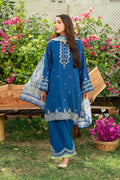 Dhanak | SWISS VOILE | NAVY BLUE SWISS VOILE 2PCS EMBROIDERED KURTA WITH TROUSER - House Of Hania