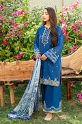 Dhanak | SWISS VOILE | NAVY BLUE SWISS VOILE 2PCS EMBROIDERED KURTA WITH TROUSER - House Of Hania