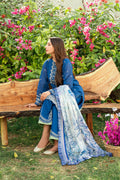 Dhanak | SWISS VOILE | NAVY BLUE SWISS VOILE 2PCS EMBROIDERED KURTA WITH TROUSER - House Of Hania