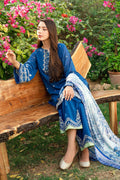 Dhanak | SWISS VOILE | NAVY BLUE SWISS VOILE 2PCS EMBROIDERED KURTA WITH TROUSER - House Of Hania