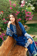 Dhanak | SWISS VOILE | NAVY BLUE SWISS VOILE 2PCS EMBROIDERED KURTA WITH TROUSER - House Of Hania
