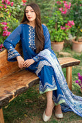 Dhanak | SWISS VOILE | NAVY BLUE SWISS VOILE 2PCS EMBROIDERED KURTA WITH TROUSER - House Of Hania