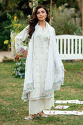 Dhanak | SWISS VOILE | OFF WHITE SWISS VOILE 2PCS EMBROIDERED KURTA WITH TROUSER - House Of Hania