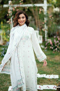 Dhanak | SWISS VOILE | OFF WHITE SWISS VOILE 2PCS EMBROIDERED KURTA WITH TROUSER - House Of Hania