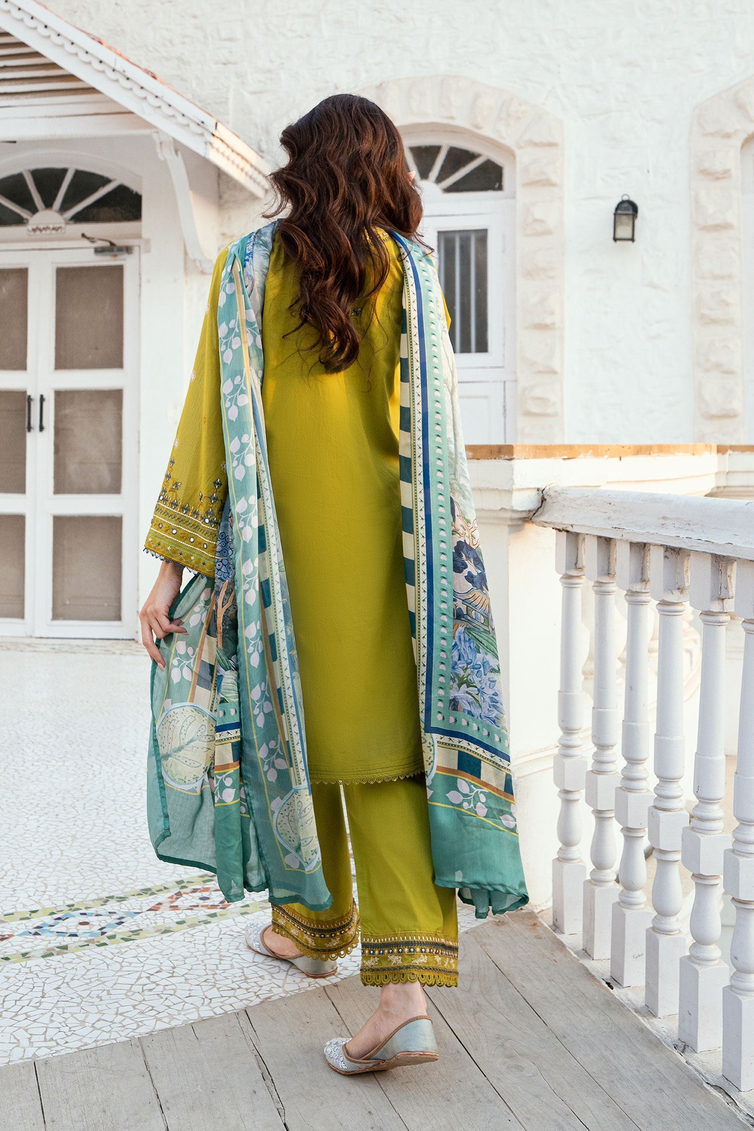 Dhanak | SWISS VOILE | OLIVE GREEN SWISS VOILE 2PCS EMBROIDERED KURTA WITH TROUSER - House Of Hania