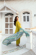 Dhanak | SWISS VOILE | OLIVE GREEN SWISS VOILE 2PCS EMBROIDERED KURTA WITH TROUSER - House Of Hania