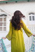 Dhanak | SWISS VOILE | OLIVE GREEN SWISS VOILE 2PCS EMBROIDERED KURTA WITH TROUSER - House Of Hania