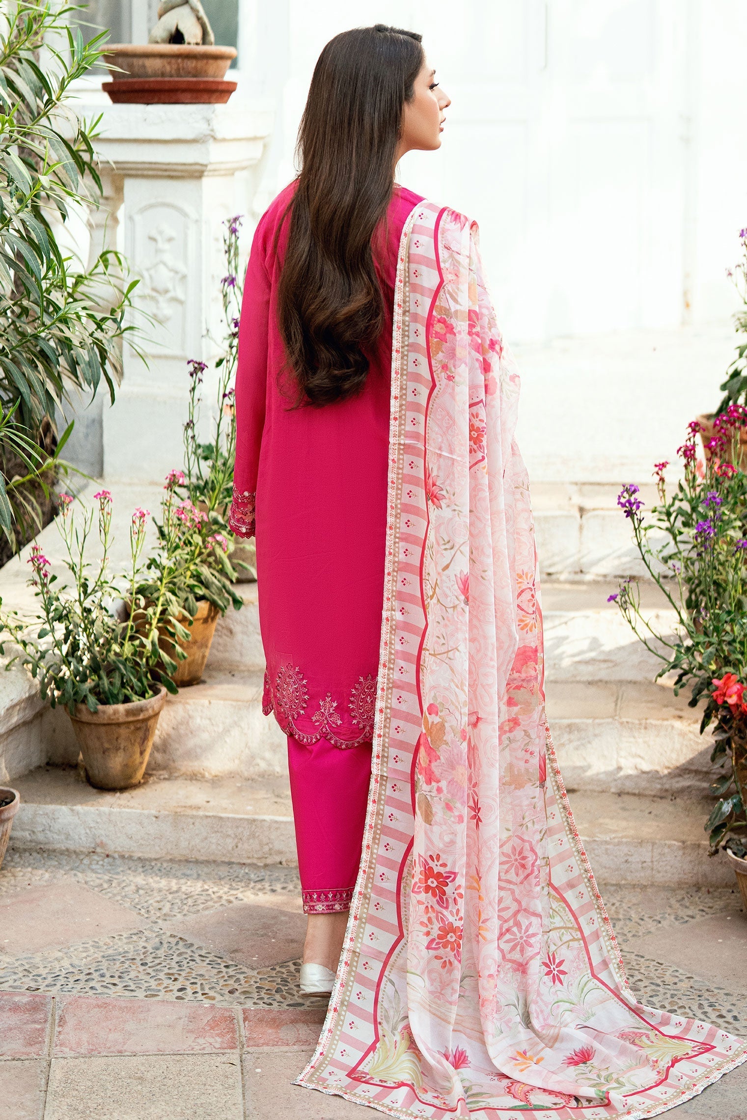 Dhanak | SWISS VOILE | PINK SWISS VOILE 2PCS EMBROIDERED KURTA WITH TROUSER - House Of Hania
