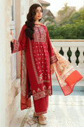 Dhanak | SWISS VOILE | RED SWISS VOILE 2PCS EMBROIDERED KURTA WITH TROUSER - House Of Hania