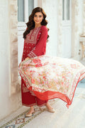 Dhanak | SWISS VOILE | RED SWISS VOILE 2PCS EMBROIDERED KURTA WITH TROUSER - House Of Hania