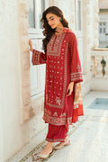 Dhanak | SWISS VOILE | RED SWISS VOILE 2PCS EMBROIDERED KURTA WITH TROUSER - House Of Hania