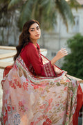 Dhanak | SWISS VOILE | RED SWISS VOILE 2PCS EMBROIDERED KURTA WITH TROUSER - House Of Hania