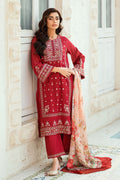 Dhanak | SWISS VOILE | RED SWISS VOILE 2PCS EMBROIDERED KURTA WITH TROUSER - House Of Hania