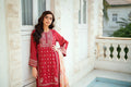 Dhanak | SWISS VOILE | RED SWISS VOILE 2PCS EMBROIDERED KURTA WITH TROUSER - House Of Hania