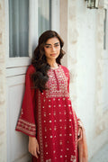Dhanak | SWISS VOILE | RED SWISS VOILE 2PCS EMBROIDERED KURTA WITH TROUSER - House Of Hania
