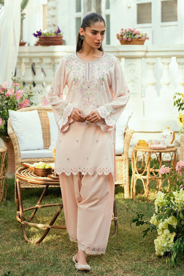 Dhanak | SWISS VOILE | SS25DC-2576 PINK SWISS VOILE 2PCS EMBROIDERED KURTA WITH TROUSER - House Of Hania