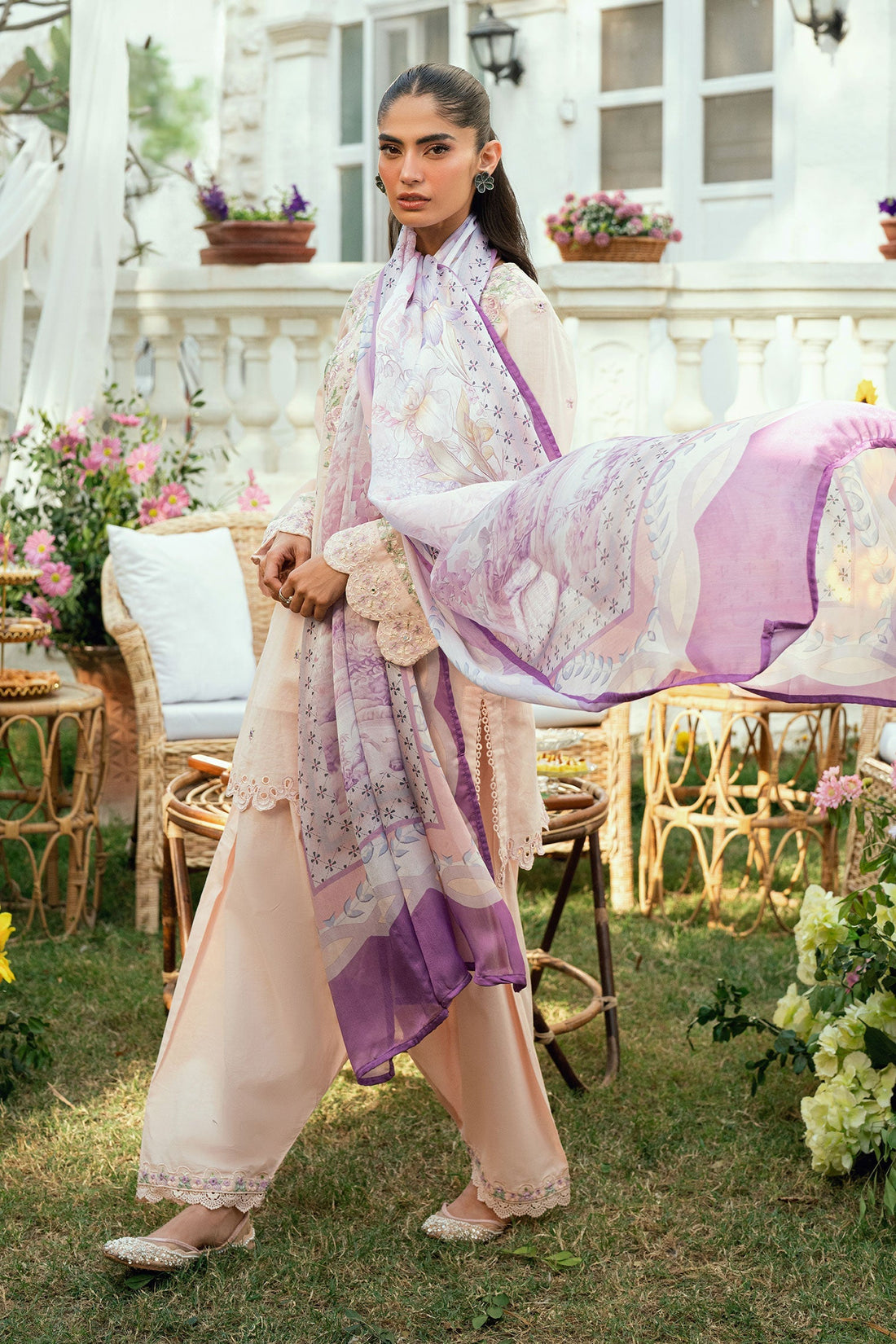 Dhanak | SWISS VOILE | SS25DC-2576 PINK SWISS VOILE 2PCS EMBROIDERED KURTA WITH TROUSER - House Of Hania
