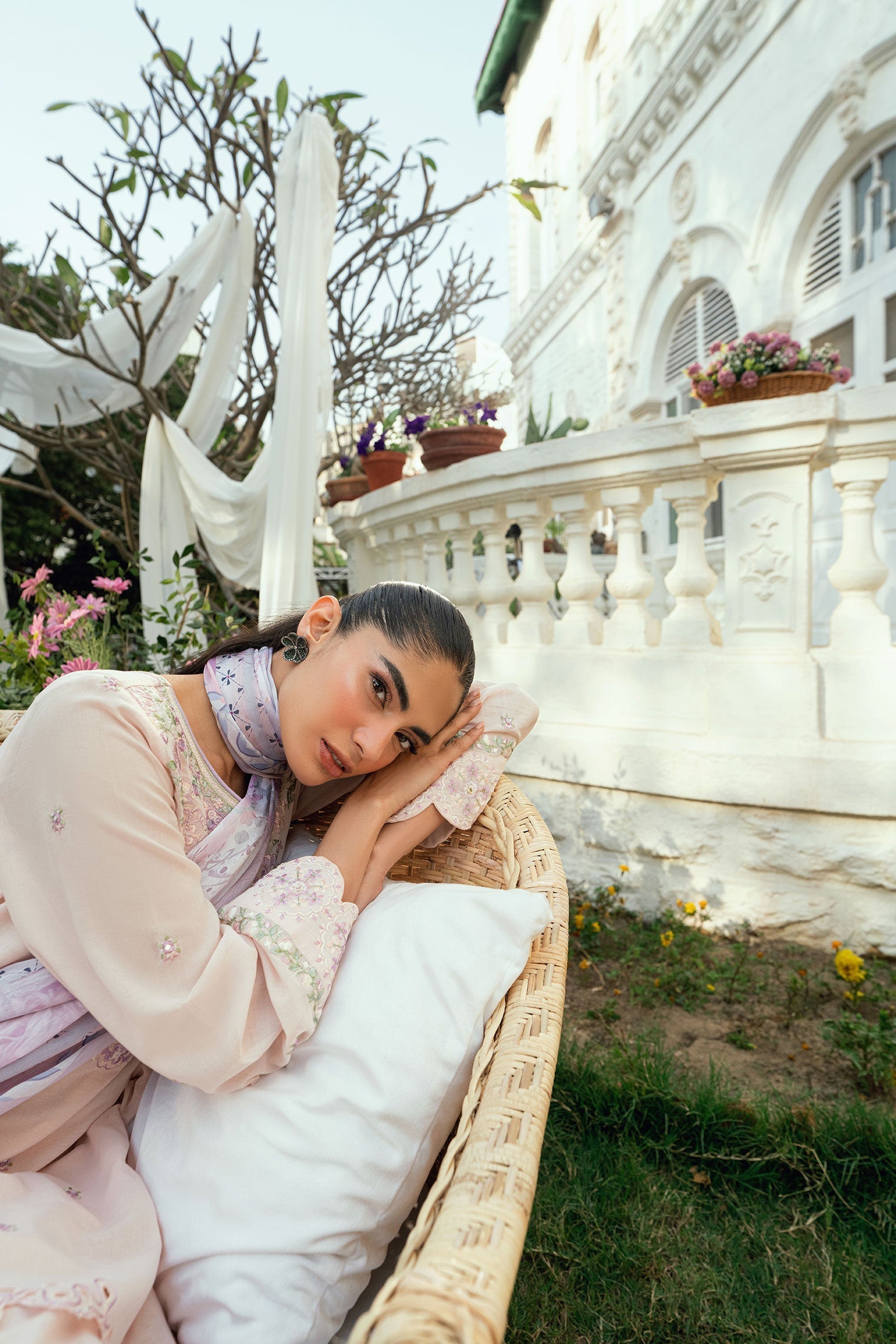 Dhanak | SWISS VOILE | SS25DC-2576 PINK SWISS VOILE 2PCS EMBROIDERED KURTA WITH TROUSER - House Of Hania