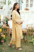 Dhanak | SWISS VOILE | YELLOW SWISS VOILE 2PCS EMBROIDERED KURTA WITH TROUSER - House Of Hania