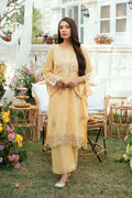 Dhanak | SWISS VOILE | YELLOW SWISS VOILE 2PCS EMBROIDERED KURTA WITH TROUSER - House Of Hania