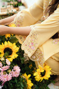 Dhanak | SWISS VOILE | YELLOW SWISS VOILE 2PCS EMBROIDERED KURTA WITH TROUSER - House Of Hania