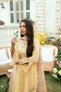 Dhanak | SWISS VOILE | YELLOW SWISS VOILE 2PCS EMBROIDERED KURTA WITH TROUSER - House Of Hania