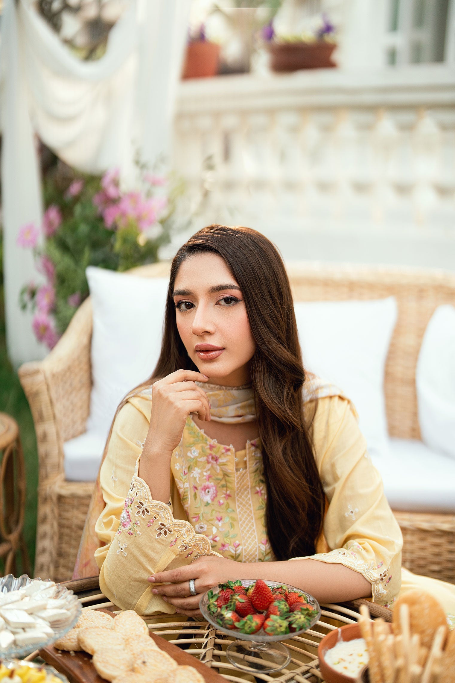 Dhanak | SWISS VOILE | YELLOW SWISS VOILE 2PCS EMBROIDERED KURTA WITH TROUSER - House Of Hania