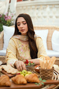 Dhanak | SWISS VOILE | YELLOW SWISS VOILE 2PCS EMBROIDERED KURTA WITH TROUSER - House Of Hania