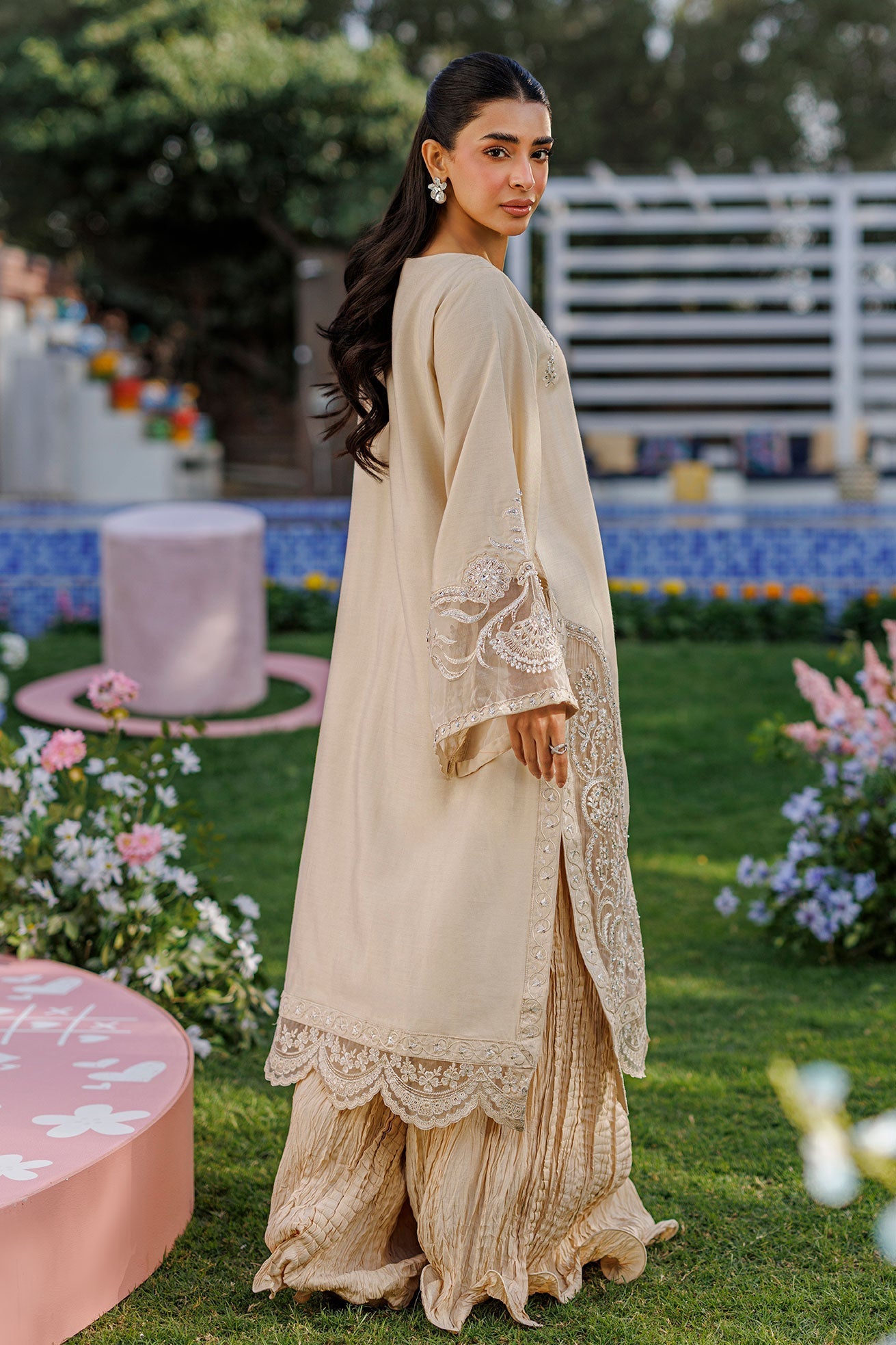 Dhanak | Signature Pret | BEIGE 2PCS EMBROIDERED KURTA WITH TROUSER - House Of Hania