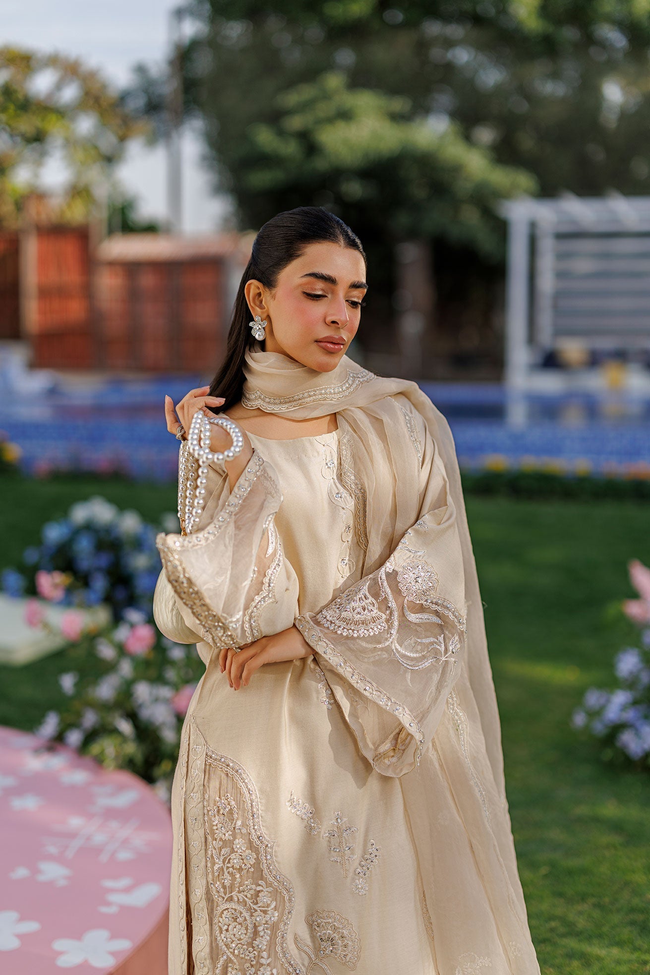 Dhanak | Signature Pret | BEIGE 2PCS EMBROIDERED KURTA WITH TROUSER - House Of Hania