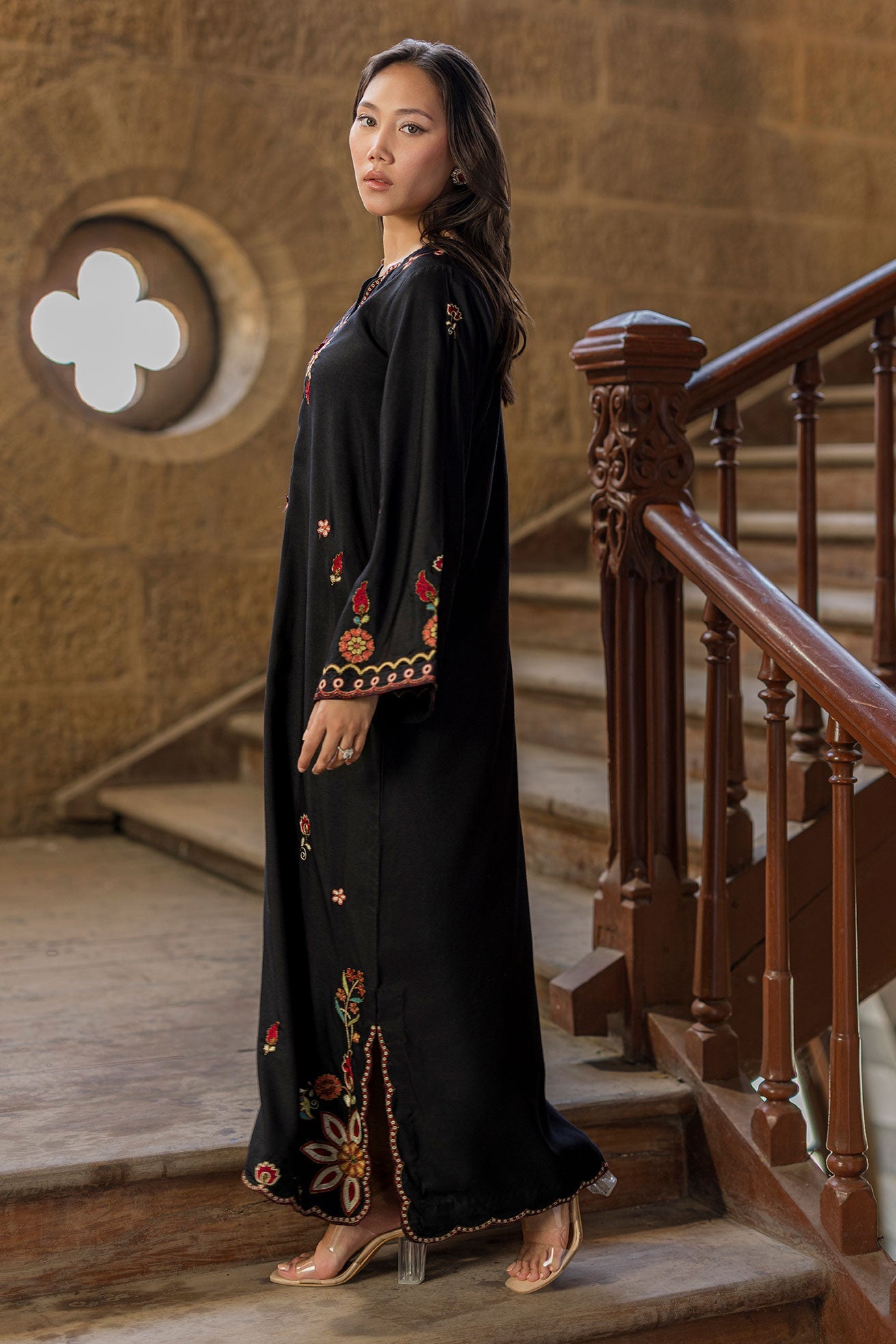 Dhanak | Signature Pret | BLACK - 1PCS - EMBROIDERED KAFTAN - House Of Hania