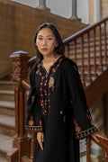 Dhanak | Signature Pret | BLACK - 1PCS - EMBROIDERED KAFTAN - House Of Hania