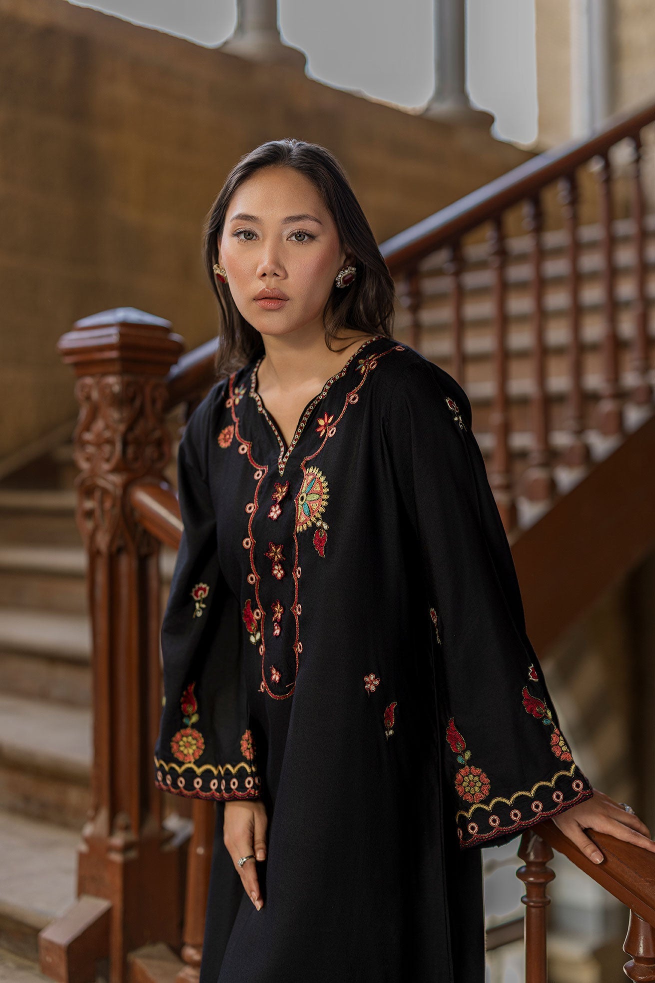 Dhanak | Signature Pret | BLACK - 1PCS - EMBROIDERED KAFTAN - House Of Hania