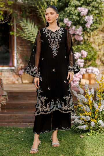 Dhanak | Signature Pret | BLACK 2PCS EMBROIDERED KURTA WITH TROUSER - House Of Hania