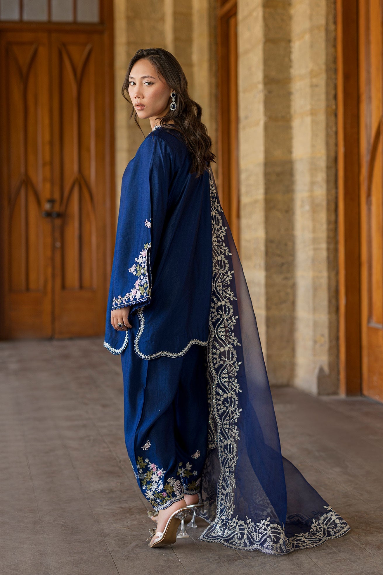 Dhanak | Signature Pret | BLUE 2PCS EMBROIDERED KURTA WITH TROUSER - House Of Hania