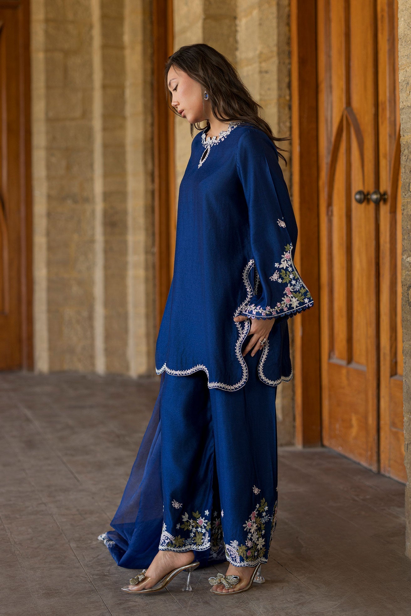 Dhanak | Signature Pret | BLUE 2PCS EMBROIDERED KURTA WITH TROUSER - House Of Hania