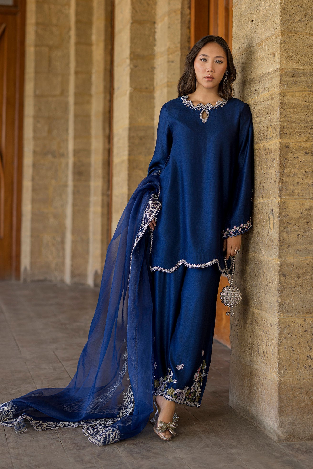 Dhanak | Signature Pret | BLUE 2PCS EMBROIDERED KURTA WITH TROUSER - House Of Hania