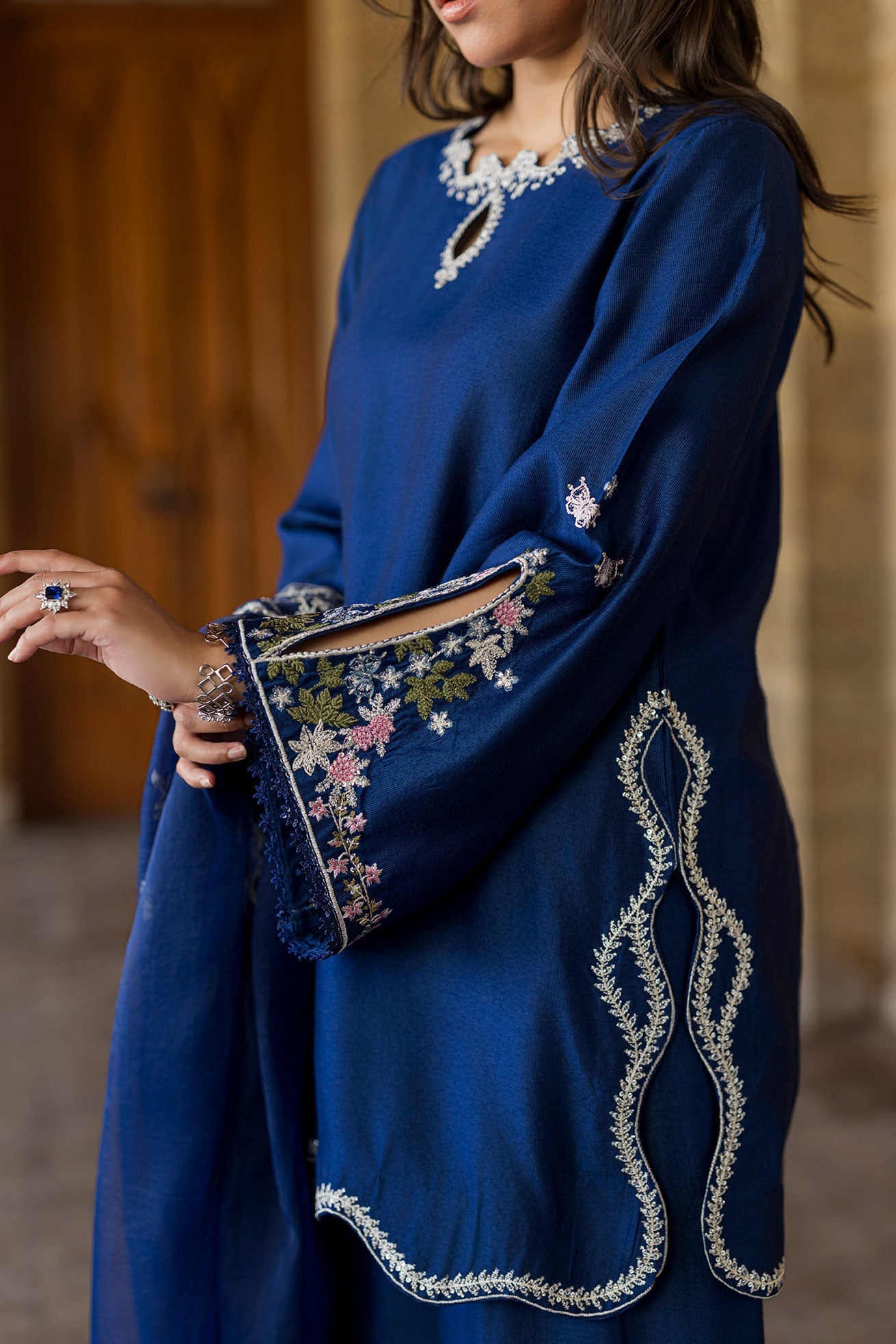 Dhanak | Signature Pret | BLUE 2PCS EMBROIDERED KURTA WITH TROUSER - House Of Hania