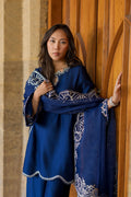 Dhanak | Signature Pret | BLUE 2PCS EMBROIDERED KURTA WITH TROUSER - House Of Hania