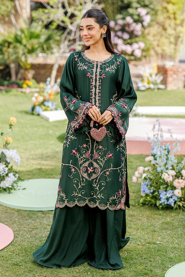 Dhanak | Signature Pret | BOTTLE GREEN 2PCS EMBROIDERED KURTA WITH TROUSER - House Of Hania