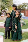 Dhanak | Signature Pret | BOTTLE GREEN 2PCS EMBROIDERED KURTA WITH TROUSER - House Of Hania