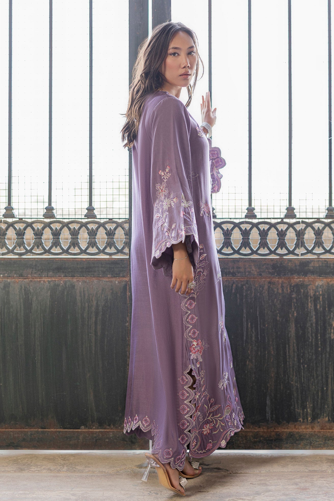 Dhanak | Signature Pret | LILAC - 1PCS - EMBROIDERED KAFTAN - House Of Hania
