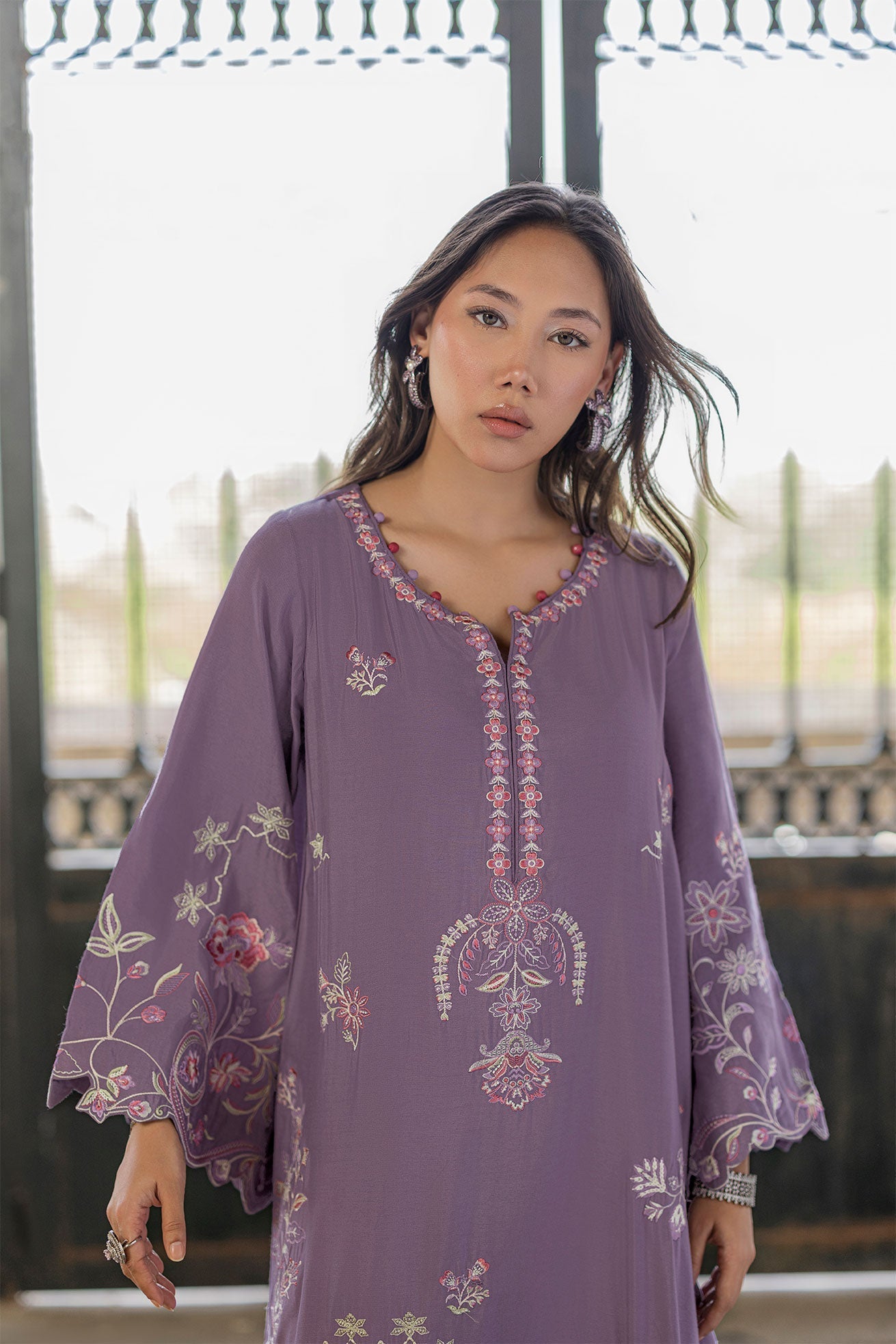 Dhanak | Signature Pret | LILAC - 1PCS - EMBROIDERED KAFTAN - House Of Hania