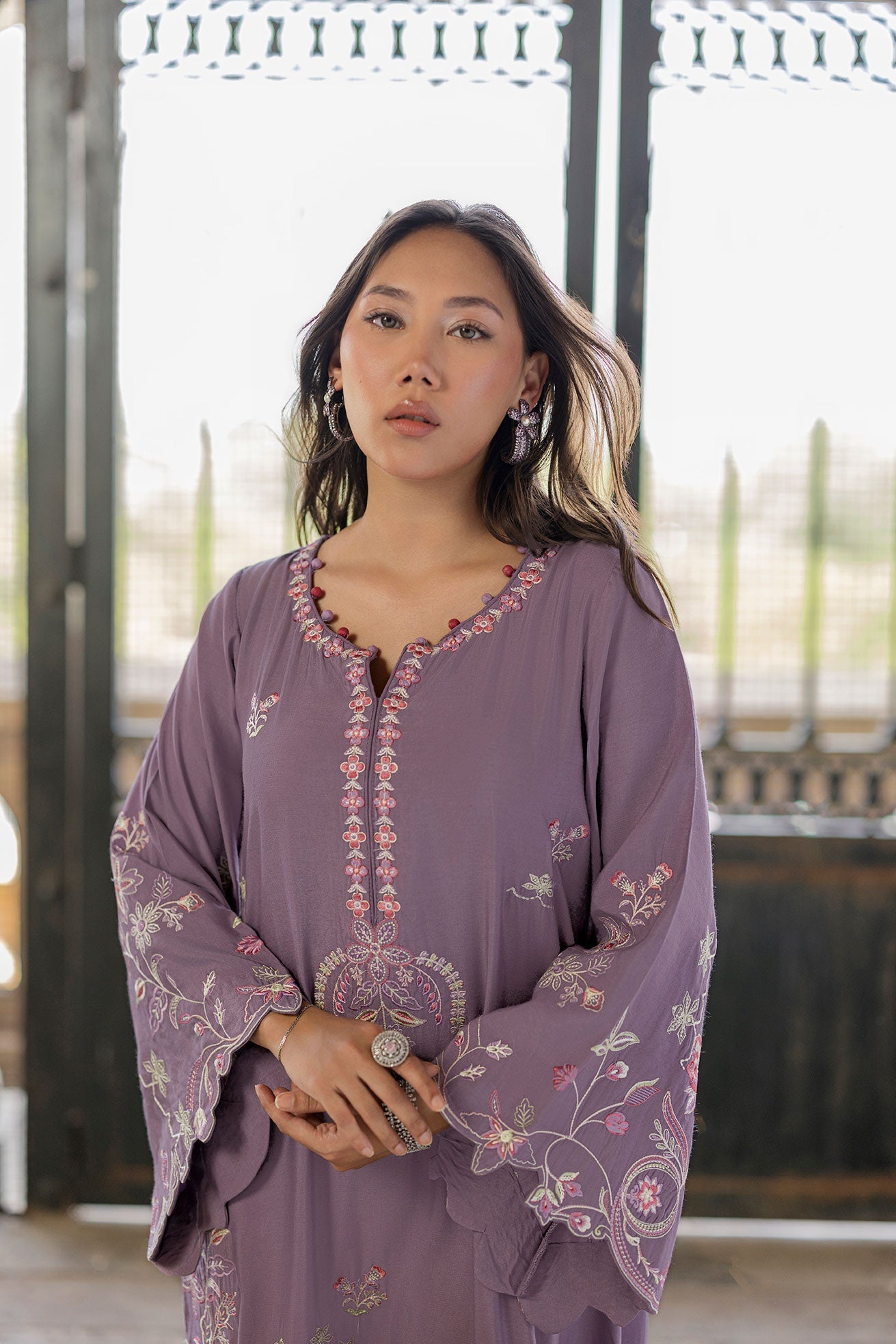 Dhanak | Signature Pret | LILAC - 1PCS - EMBROIDERED KAFTAN - House Of Hania