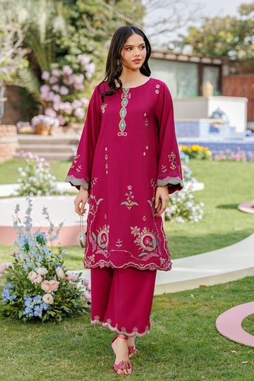 Dhanak | Signature Pret | MAGENTA 2PCS EMBROIDERED KURTA WITH TROUSER - House Of Hania