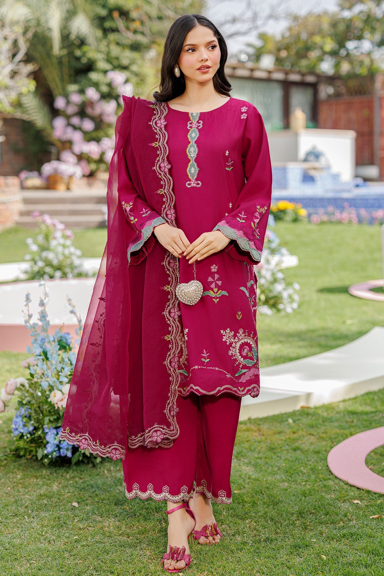 Dhanak | Signature Pret | MAGENTA 2PCS EMBROIDERED KURTA WITH TROUSER - House Of Hania