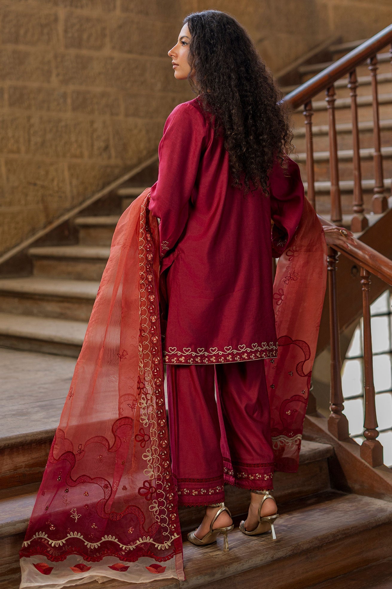 Dhanak | Signature Pret | MAROON 2PCS EMBROIDERED KURTA WITH TROUSER - House Of Hania
