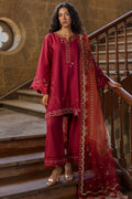 Dhanak | Signature Pret | MAROON 2PCS EMBROIDERED KURTA WITH TROUSER - House Of Hania